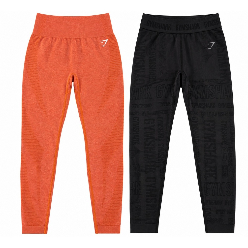 Gymshark Vital Seamless Leggings 2 Pack Bundle L Black Orange High Rise